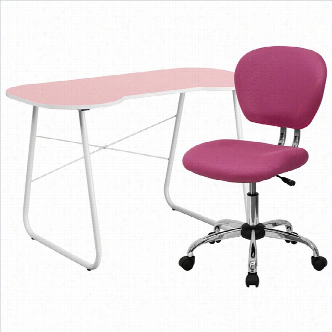 Flash Furnitture Computer Desk And Swivel Chai In Pink