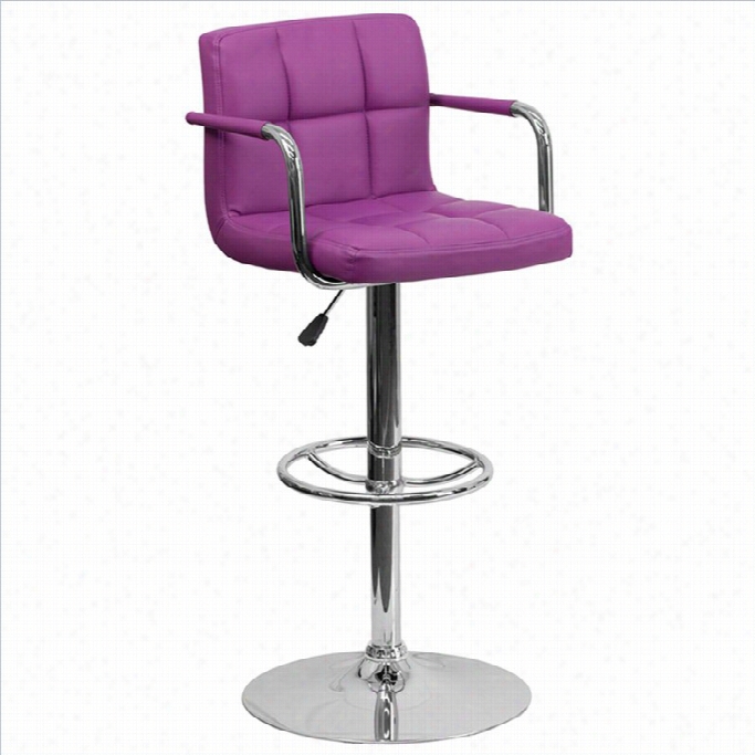 Flash Furniture Quilted Adjustable Bar Stool Witharms In Purple