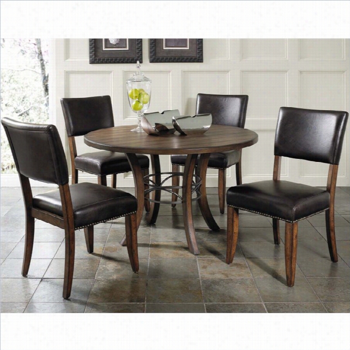 Hillsdale Cameron 5 Piiece Round Wood Dining Set With Parson Chairs