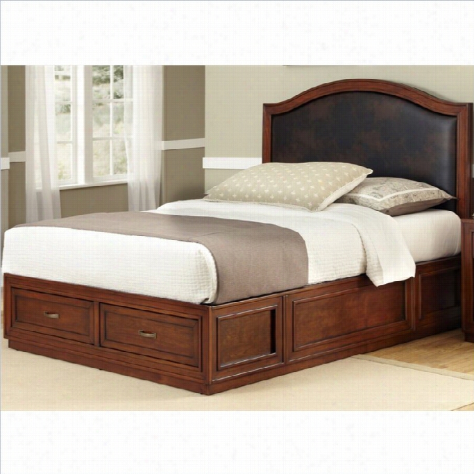 Home Styles Duet Platform Camelback Bed With Brown Leather Inset-queen
