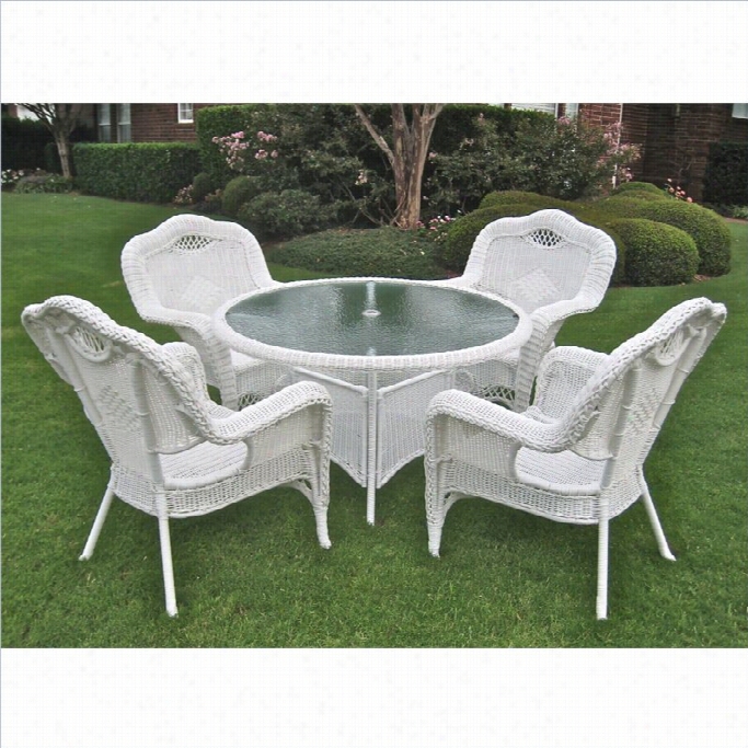 International Caravan 5 Piece Wicker Patio Dining Set-white