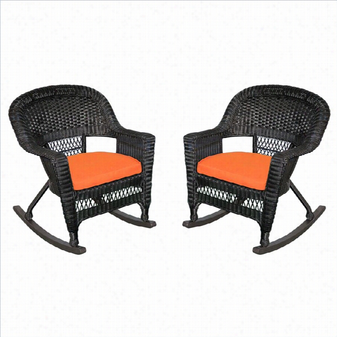 Jeco Wicker Chair In Black With O Range Cushion ( Set Of 4)