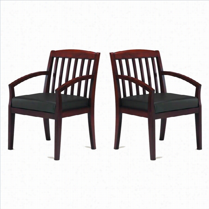 Mayline Mercado Genuine Black Leather Seat &aamp; Sll At Back Solid Sierra Cherry Wood Guest Chair (set Of 2)