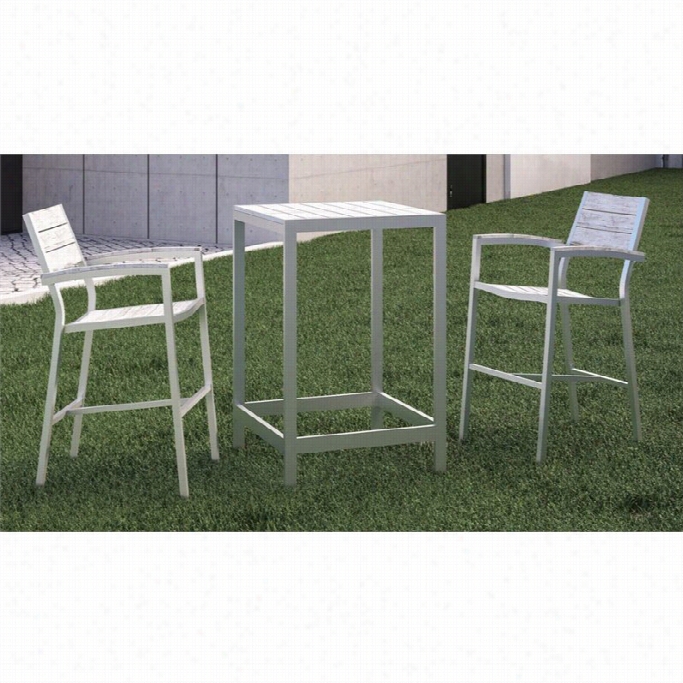 Modway Maine 3 Piece Outdoor Dining Set In White And Light Gray