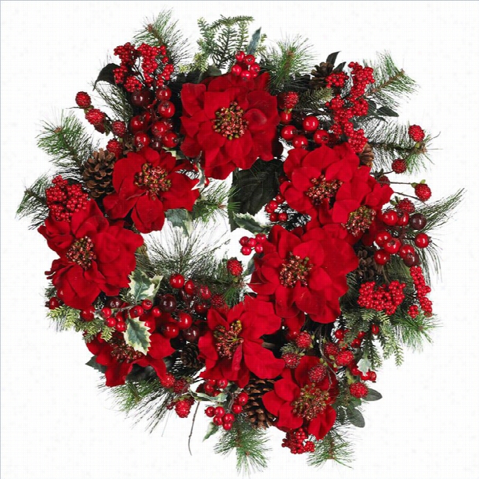 Nearly Natural 24 Poinsettia Oliday Wreath