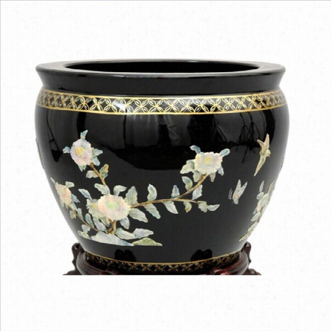 Oriental Frniture 6 Black Birds And Flowers Fishbowl