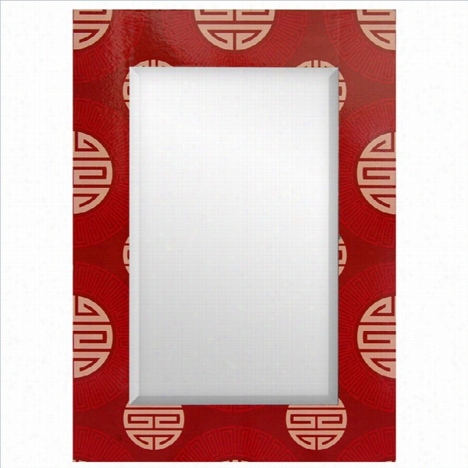 Oriental Furniture Shou Rectangular Mirror In Red And Beige