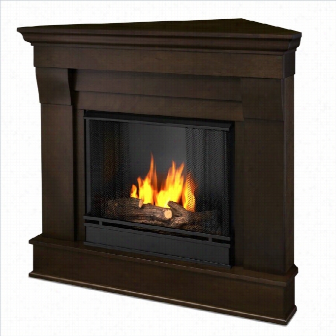 True Flame Chateau Gel Cornr Fireplace In Dark Walnut Polishing