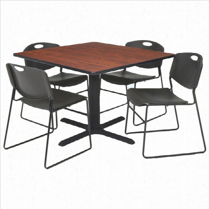 Regency Square Table With 4 Zeng Stack Chairs In Cherry And Black-30