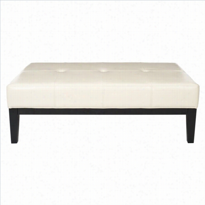 Safavieh Aubrey Beech Wod Leather Cocktail Ottoman In White