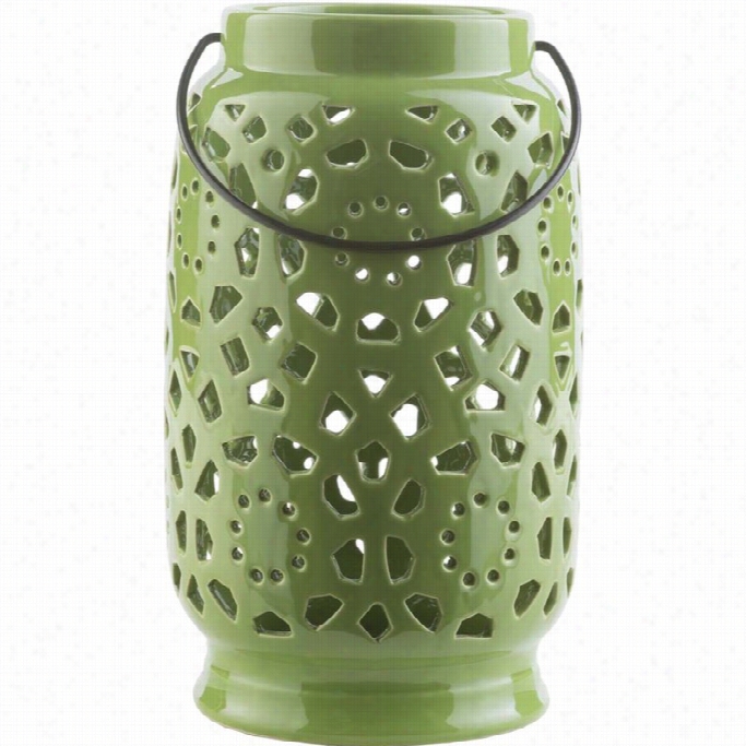 Surya Avery 11 X 6.5 Ceramic Lantern In Glossy Lime