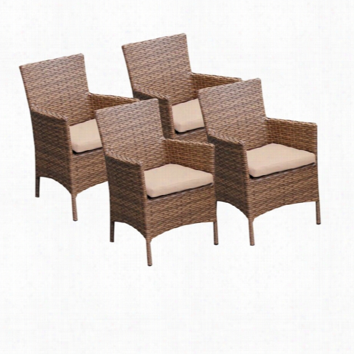 Tkc Laguna Wicker Patio Arm Dining Chairs In Wheat (set Of 4)