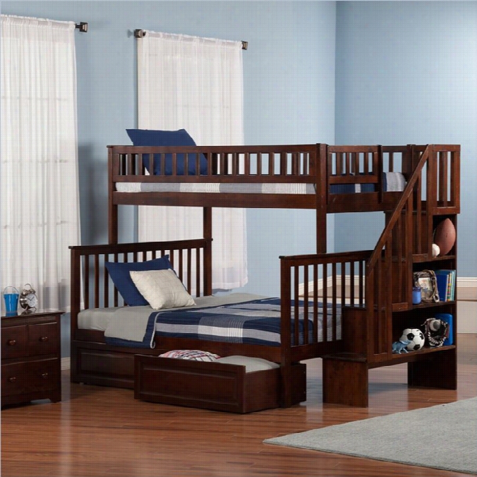 Woodlanx Stair Bunkbed With 2 Raised Panel Bed Drawers Ni Wlanut-tsin Over Twni