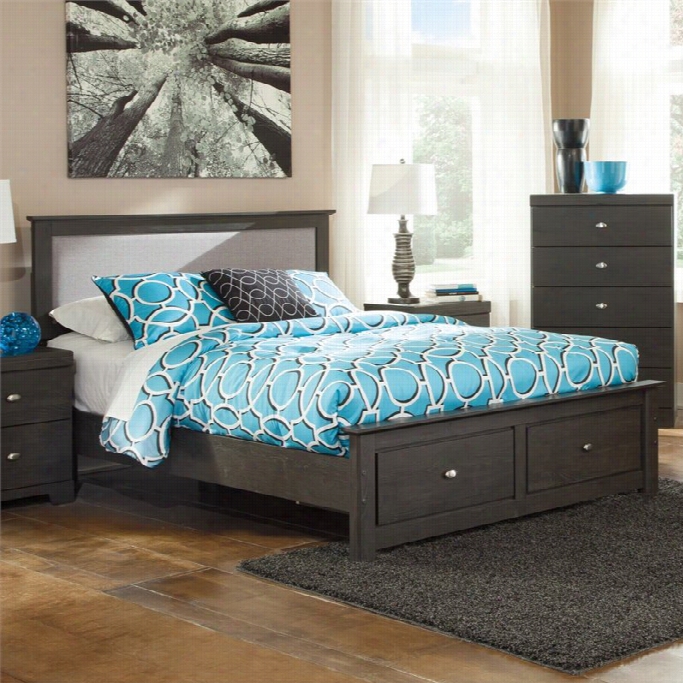 Ahley Shylyn Wood Queen Dfawer Bed In Charcoal