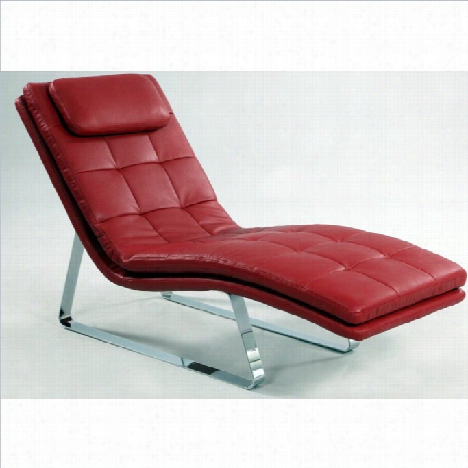 Chintaly Corvette Leather Chaise Lohnge With Chrome Legs In Red