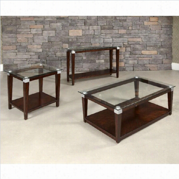 Hammary Solitaire 3 Piiece Glass T Op Table Set In Rich Dark Brown