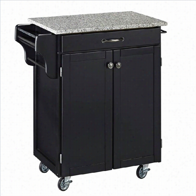 Home Styles Furniture Black Wood Kitchen Cart With Sailor And Pepper Granitw Top