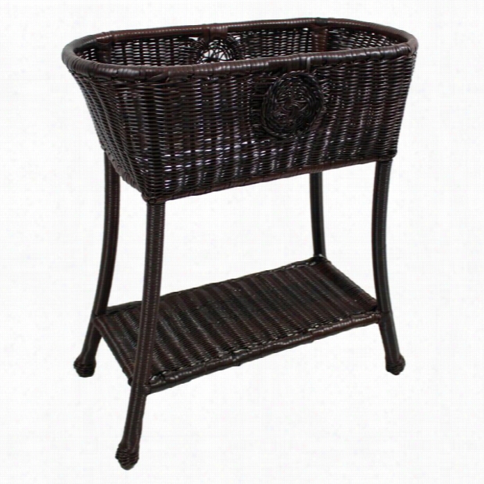 International Caravan Chelsea Oval Patio Plaant Stand In Antique Pecan