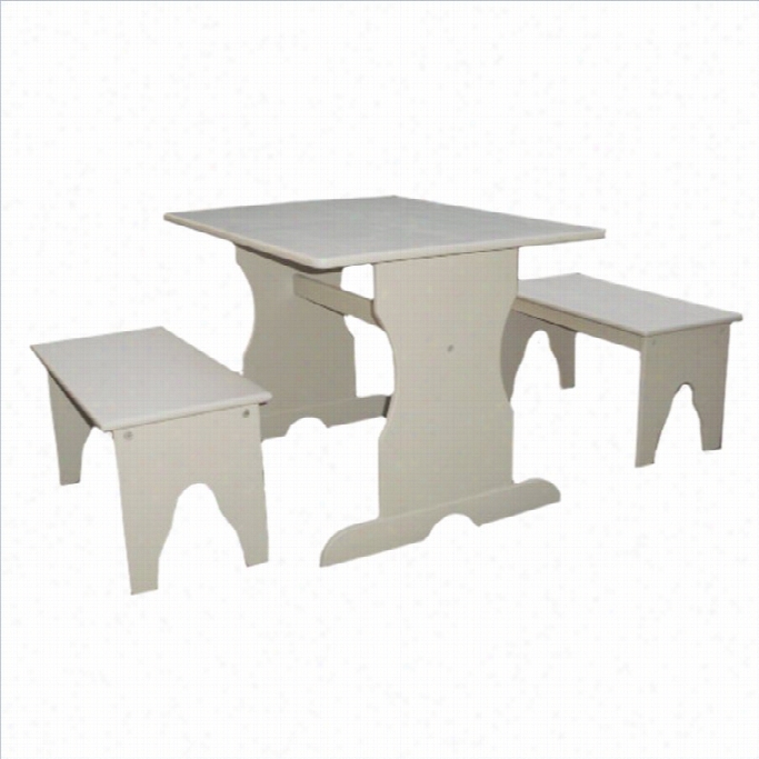 International Concepts Table With 2 Benches In Linen White