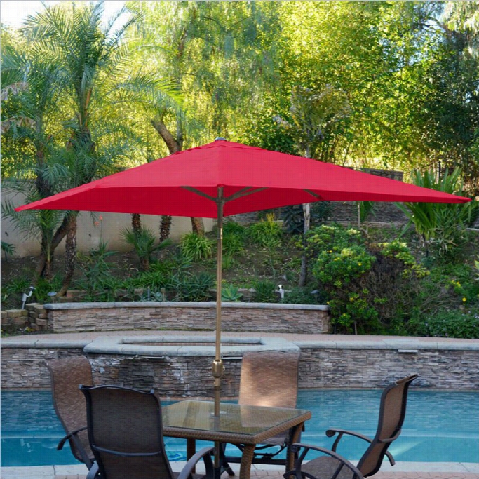 Jeco 6.5' X 10' Aluminum Patio Market Umbrel La Tilt With Easy To Be Overset In  Red Fabric Bronze Pole