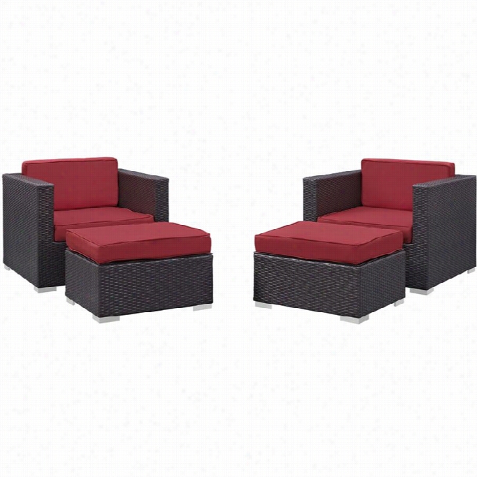 Modway Convene 4 Piece Outdoor Soffa Set In Espresso And Red