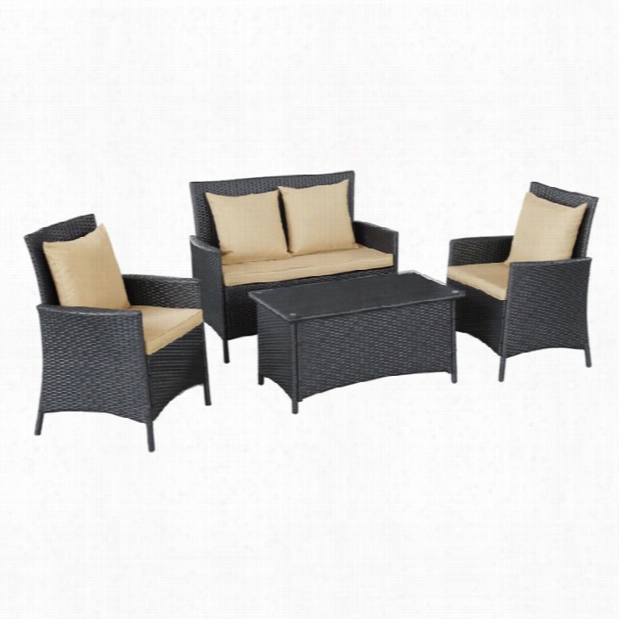 Modway Floruiwh 4 Piece Outdoor Soa Set In Espresso And Mocha