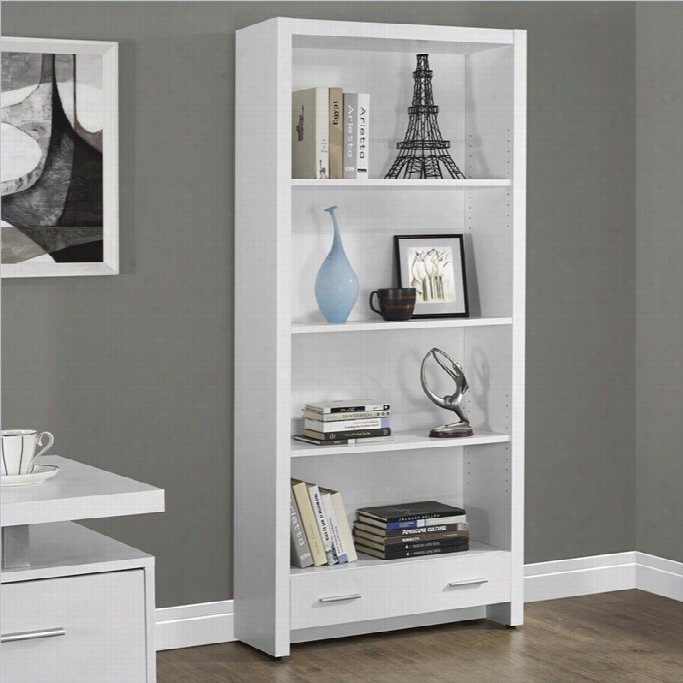 Monarch 71 Hollow-core Bookcase Wwith Storage Rawer In Whi Te