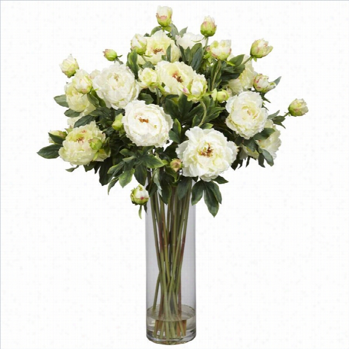 Nearly Natural Giant Ppeony Silk Flower Arrangement In White
