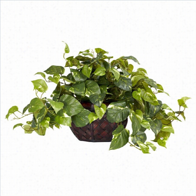 Nealry Natural Pothos With Decorative Vase Silk Plant In Green