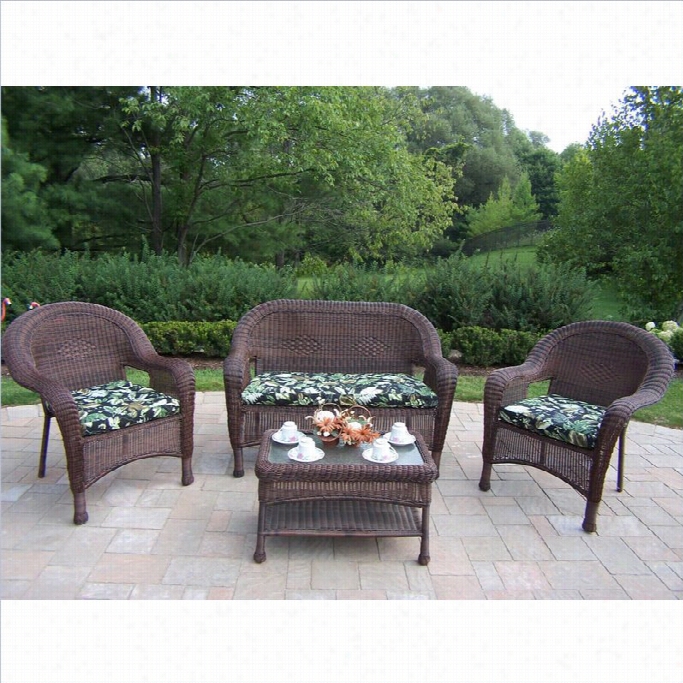 Oakland Living Resin Wicker 4 Piece Patio Set With Cushions In Coffee