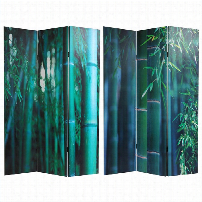 Oriental Double Sided Bamboo Tree Canvas Room Divider In Green