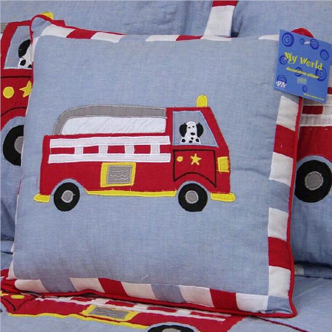 Pem Aamerica Cotton Fire Truck Pillow In Red And Blue