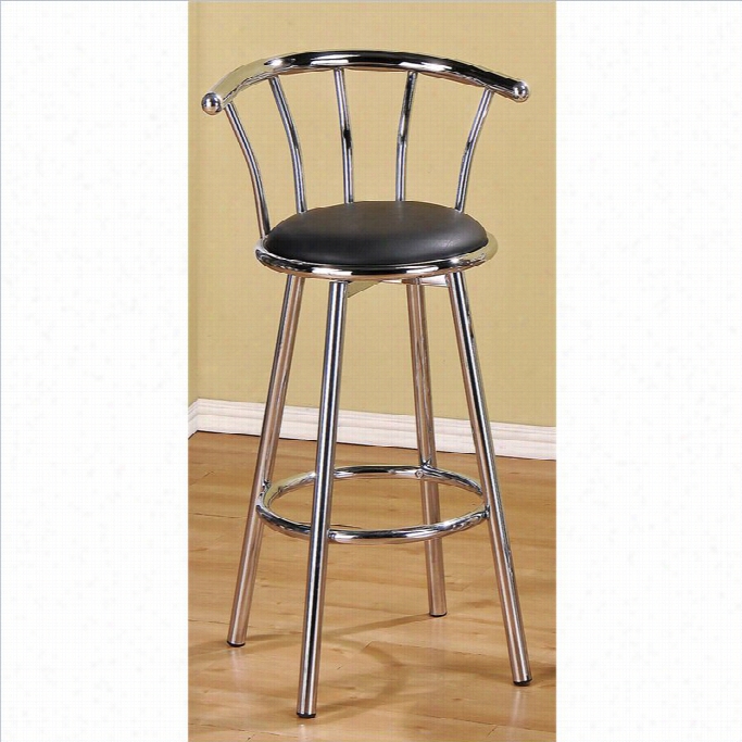 Poundex 29 Swivel Bar Stools In Black And Silver (set Of 2)