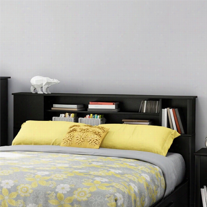 South Shore Fusion Wood Fuull Quee Nbookcase Headboard In Black