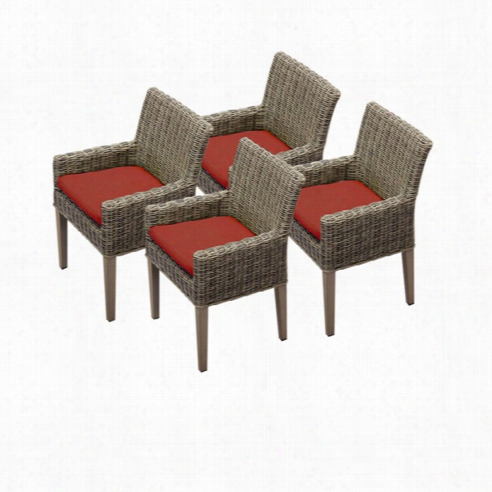 Tkc Cape Cod Wicker Patio Arm Dining Chairs In Terracotta (set Of 4)