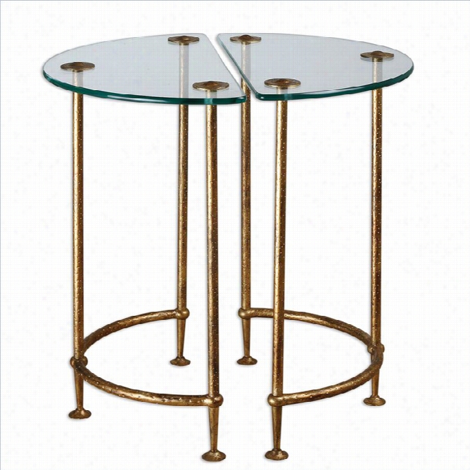 Uttermost Aralu Glass Side Tables In Antique Gold