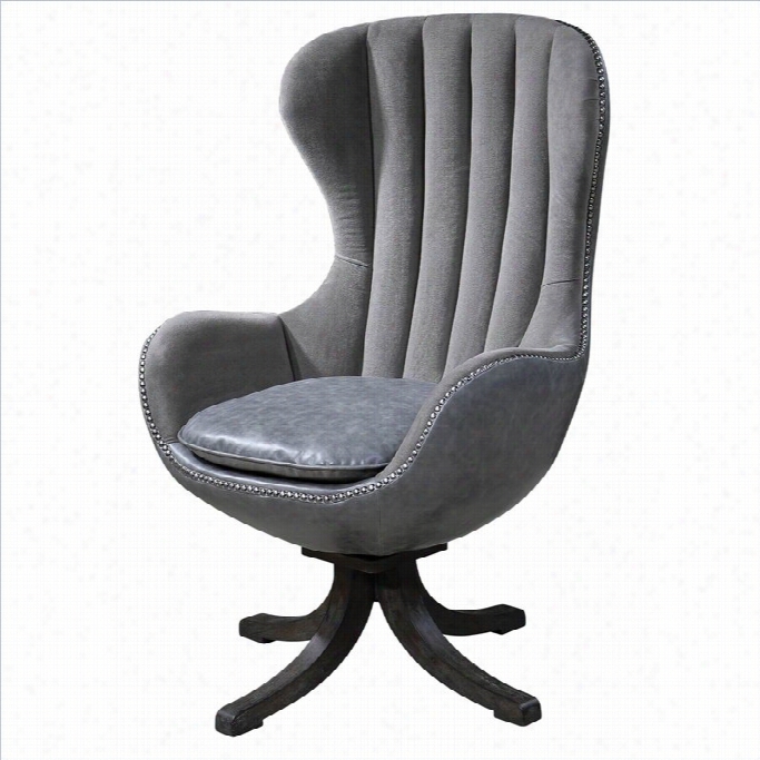 Uttermost Limford Dove Velvet Swivel Egg Chair In Gray