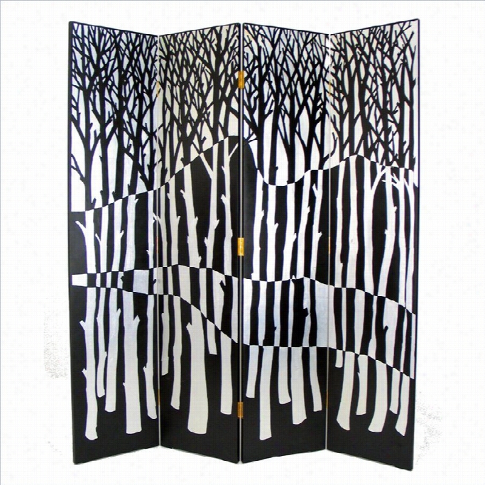 Wayborn Hand Painted Black Forrst Room Divider  In Black And Siler