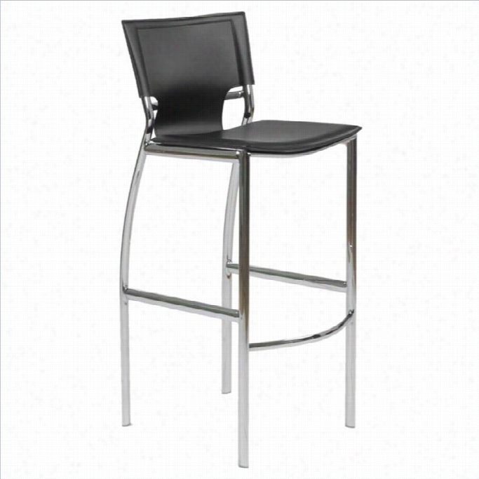30 Bar Stool In Black Leather And Chrome
