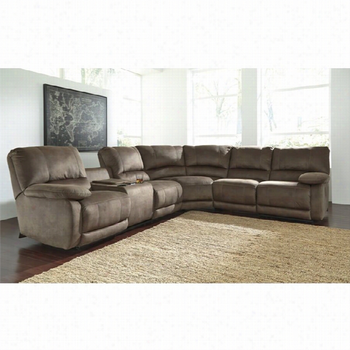 Ashley Seamus Right  Corner Faux Leather Console Sectional In Tape