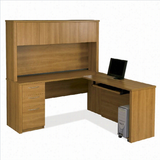 Bestar Embassy L-shaped Worktation With 1 Pedestal In Cappuccino Cherry