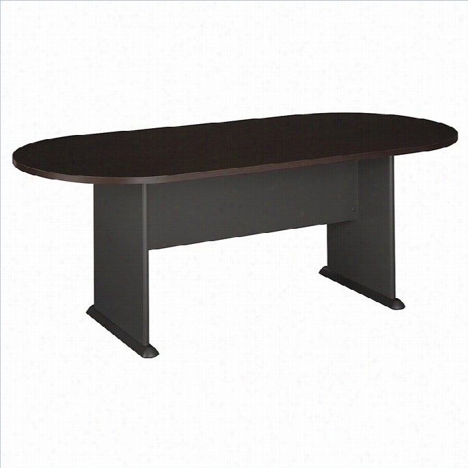 Bush Bb F Racetrackk 6.9 Conference Table With Slab Bas Ein  Cherry And Gray