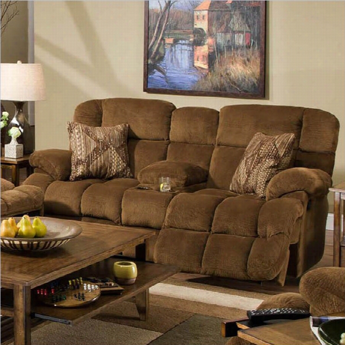 Cantapper Concord Lay Plain Reclining Console Loveseat In Pecan