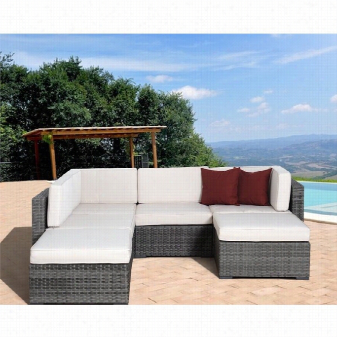 Clermont 6 Pc Wicker Seating Suit With Off-whitte Cushions In Grey