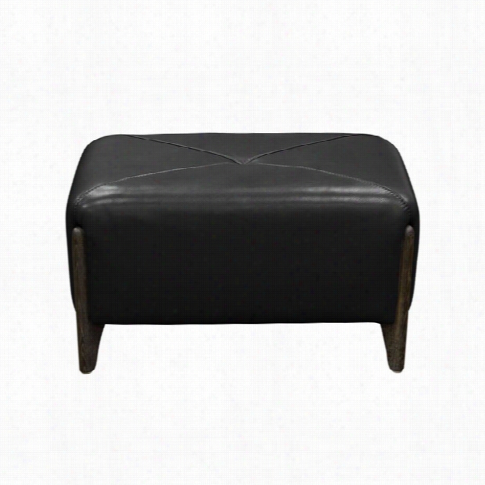 D Iamond  Sofa Monaco Leather Rectangular Ottoman In Black Ann Ash Trim