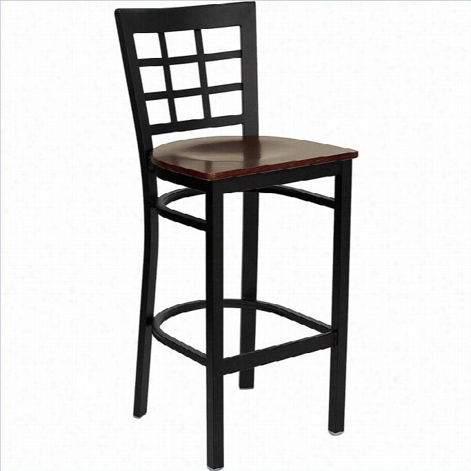 Flash Furniture Hercules Series Black Back Metal Bars Tool In Mahogany