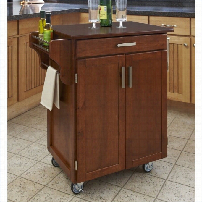 Home Styles Cuisine Cart In Warm Oak Finish With Cherry Top