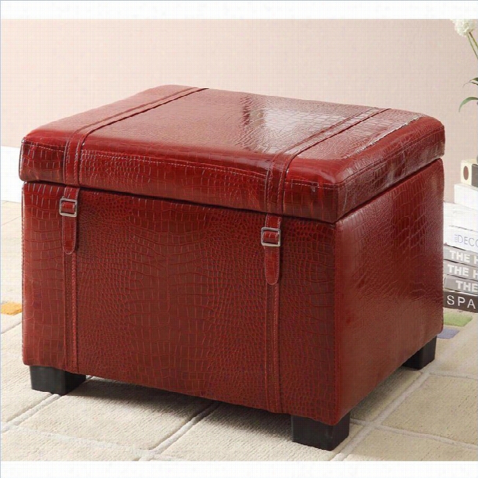 Homestar Inspirations By Broyhill Faux Leather Storage Ottoman In Red
