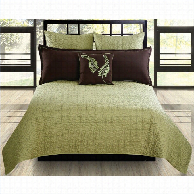 Matrix 5 Piece Coverlett Set In Lime And Chocoltae-queen Size