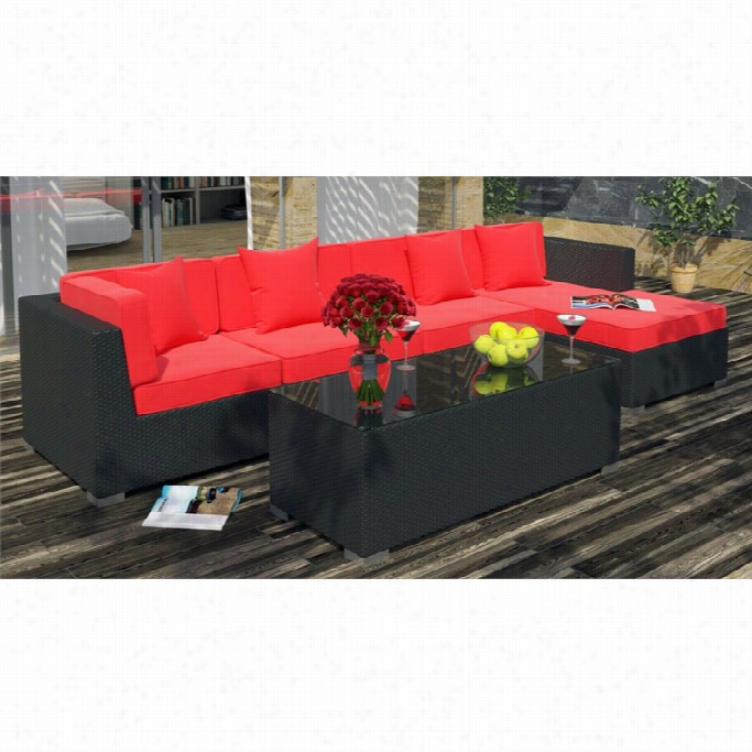 Modway Signal 5 Piece Outdoor Sofa Set In Epsresso And Red